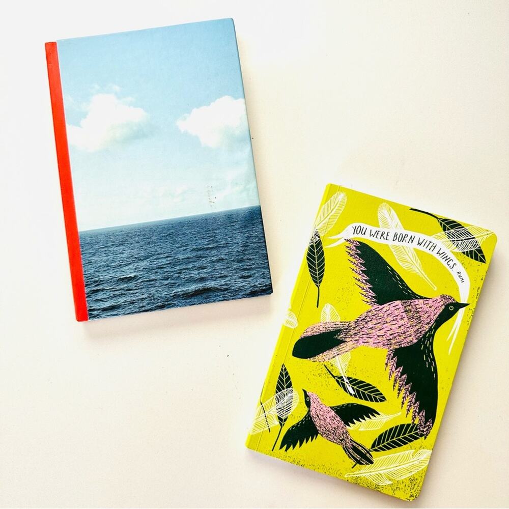2 NEW ANTHROPOLOGIE Blue Red Ocean Yellow Pink Bird Rumi Notebook Note Pad Set